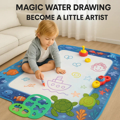 Kids Water Drawing Canvas Mat – Reusable Doodle Mat with Magic Pens (No Mess)